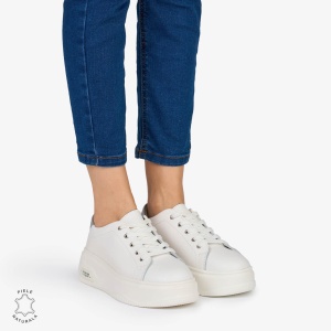 PANTOFI CASUAL Dama Piele Naturala LF1054 Culoare: ALB CU ARGINTIU - Img 3