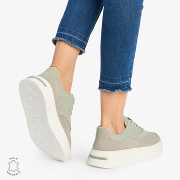 Pantofi casual dama piele naturala si piele naturala intoarsa LF0872 VERDE - Img 3