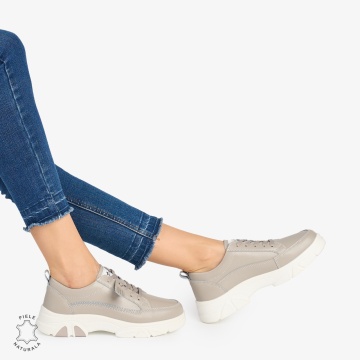 Pantofi Casual de dama din Piele Naturala COMODE CU MODEL LF1218 GRI