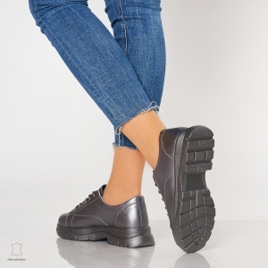 Pantofi casual de dama din piele naturala cu talpa aderenta LF0010 PEWTER - Img 3