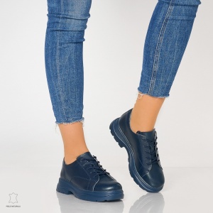 Pantofi casual de dama din piele naturala cu talpa aderenta LF0010 Navy