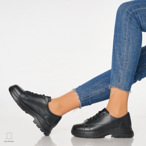 Pantofi casual de dama din piele naturala cu talpa aderenta LF0010 Negru - Img 4