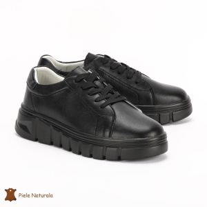 Pantofi Casual de dama din Piele naturala cu talpa groasa LF0491 NEGRU