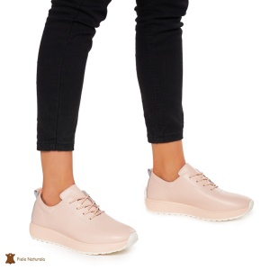 Pantofi casual de dama din piele naturala cu talpa plata LF0024 ROZ - Img 2