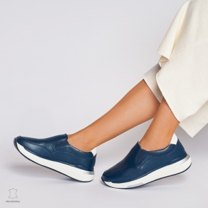 Pantofi casual de dama din piele naturala cu talpa platforma LF0015 Navy - Img 3