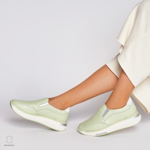 Pantofi casual de dama din piele naturala cu talpa platforma LF0015 Verde - Img 3