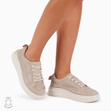 Pantofi Casual de dama din Piele Naturala INTOARSA CU TALPA INALTA LF1210 BEJ
