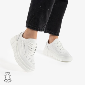 PANTOFI CASUAL DE DAMA DIN PIELE NATURALA LF0767 ALB - Img 2