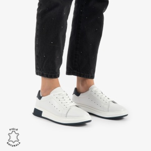 PANTOFI CASUAL DE DAMA DIN PIELE NATURALA LF0770 ALB CU BLEUMARIN - Img 3