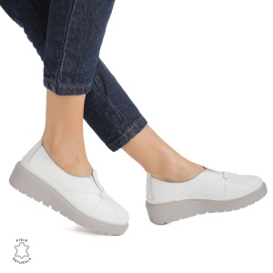 Pantofi Casual de dama din Piele Naturala LF0918 ALB
