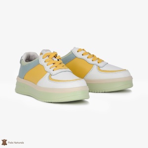 Pantofi Casual de dama din Piele naturala Multicolor cu design special LF0519 ALB CU GALBEN