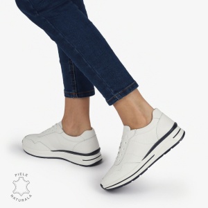 PANTOFI CASUAL Piele Naturala CU INCHIDERE SIRET SI MODEL PE TALPA LF1303 ALB - Img 3