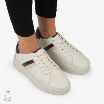Pantofi CASUAL PIELE NATURALA cu linii decorative LF1270 Bej