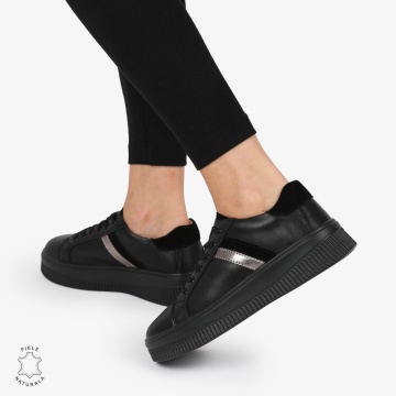 Pantofi CASUAL PIELE NATURALA cu linii decorative LF1270 Negru - Img 2