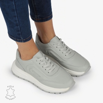 Pantofi casual piele naturala CU MODEL LATERAL LF1304 GRI