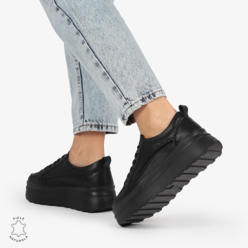 Pantofi CASUAL PIELE NATURALA dunga decorativa cu talpa inalta LF1261 Negru - Img 2