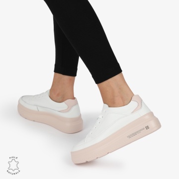 Pantofi CASUAL PIELE NATURALA LF1271 Alb cu Roz - Img 3