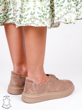 Pantofi damă slip-on din piele naturală întoarsă, model casual modern CRL1817 khaki - Img 3