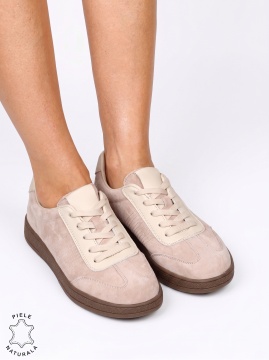 Pantofi damă sport din piele naturală întoarsă, confortabili LF1809 Bej