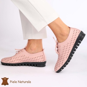 Pantofi Perforati dama din Piele Naturala cu mici perforatii LF0188 ROZ