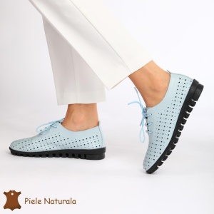 Pantofi Perforati dama din Piele Naturala cu mici perforatii LF0188 ALBASTRU