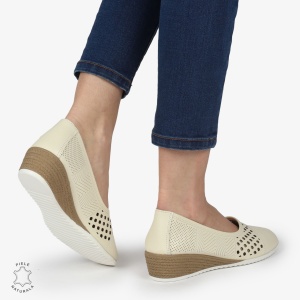 Pantofi Perforati Dama Piele Naturala Slip-on LF0077 BEIGE - Img 3