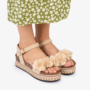SANDALE Dama DIN TEXTIL CU MODEL DIN FLORI SI STRASURI LF1019 Culoare: BEJ
