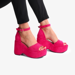 SANDALE DIN PIELE ECOLOGICA INTOARSA CU PLATFORMA LF0737 Fuscia
