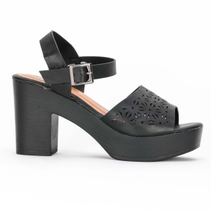 Sandale Elegante cu Toc din Piele Ecologica LF0215 NEGRU - Img 2
