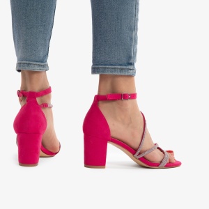 SANDALE ELEGANTE DIN PIELE ECOLOGICA Intoarsa Cu Toc Gros si strasuri LF0754 FUCSIA - Img 3