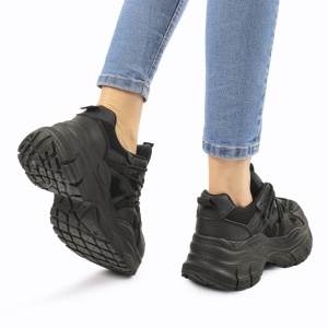 SNEAKERS din PIELE ECOLOGICA cu talpa inalta LF0962 CULOARE: Negru - Img 4