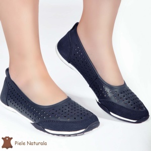 Balerini Bleumarin din Piele Naturala cu talpa flexibila LF0168