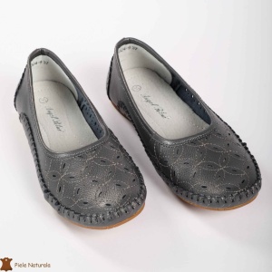 Balerini dama din Piele Naturala cu mici perforatii LF0180 PEWTER - Img 5