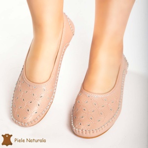 Balerini dama din Piele Naturala cu mici perforatii LF0180 ROZ