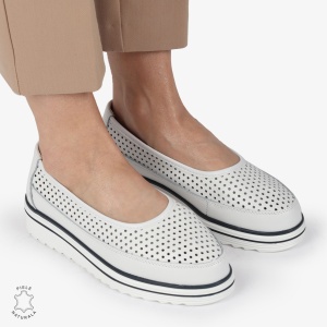 Balerini dama din Piele Naturala cu talpa groasa LF0172 ALB - Img 3