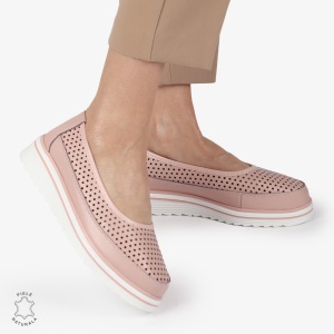 Balerini dama din Piele Naturala cu talpa groasa LF0172 ROZ