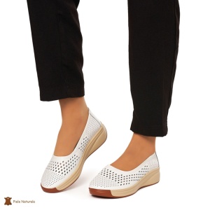 Balerini Dama Piele Naturala Slip-on LF0076 ALB