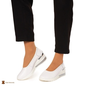 Balerini Dama Piele Naturala slip-on LF0082 ALB