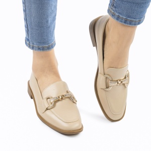Mocasini DAMA din PIELE ECOLOGICA cu detaliu Auriu LF0961 CULOARE: Bej - Img 4