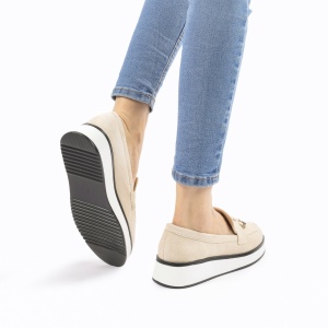 Mocasini DAMA din PIELE ECOLOGICA INTOARSA cu detaliu auriu LF0959 CULOARE: Bej - Img 3
