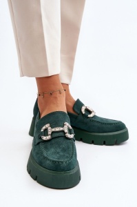 Mocasini DAMA din PIELE ECOLOGICA INTOARSA CU PIETRE STRALUCITOARE LF0974 CULOARE: Verde - Img 2