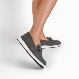 Mocasini dama din Piele Naturala Intoarsa LF0840 GREY