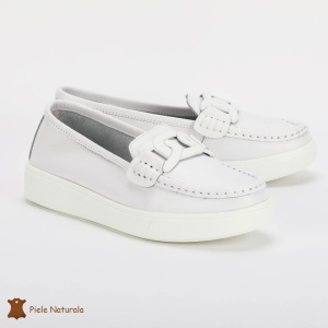 Mocasini Dama Piele Naturala cu talpa plata LF0206 ALB - Img 3