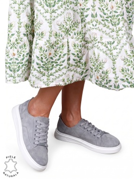 Pantofi casual dama din piele naturală cu accesoriu decorativ LF1821 Gri