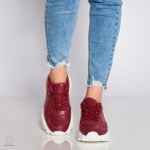 Pantofi Casual dama din Piele naturala cu talpa groasa LF0046 Bordo - Img 2