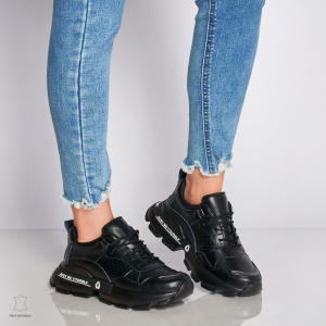 Pantofi Casual dama din Piele naturala cu talpa groasa LF0046 Negru