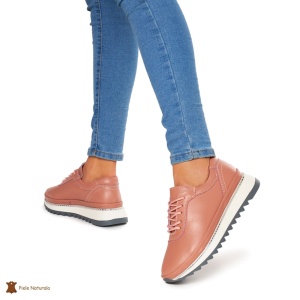 Pantofi Casual dama din Piele naturala cu talpa groasa LF0048 ROZ - Img 3