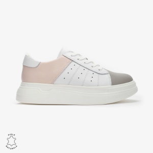 Pantofi Casual dama din Piele naturala cu talpa groasa Multicolor LF0040ALB CU ROZ - Img 3