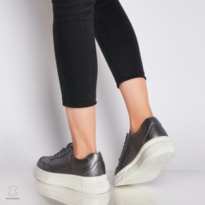 Pantofi Casual dama din Piele naturala cu talpa plata LF0042 PEWTER - Img 2