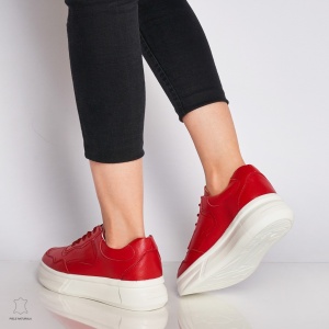 Pantofi Casual dama din Piele naturala cu talpa plata LF0042 ROSU - Img 2
